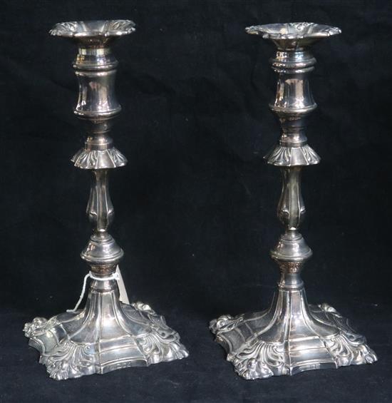 A 1960s pair of George III style silver candlesticks 9.5in.